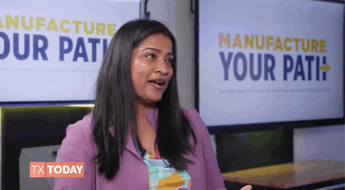 Asha Varghese, president of Caterpillar Foundation, gives interview onboard Breakout Box